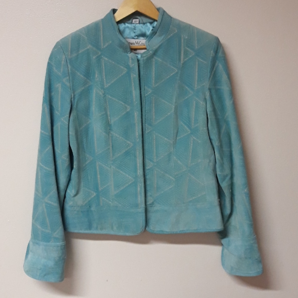 Pamela McCoy aqua suede leather jacket RARE